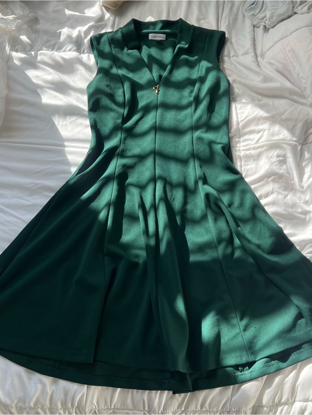 Calvin Klein Midi Fit & Flare Dress Emerald Green